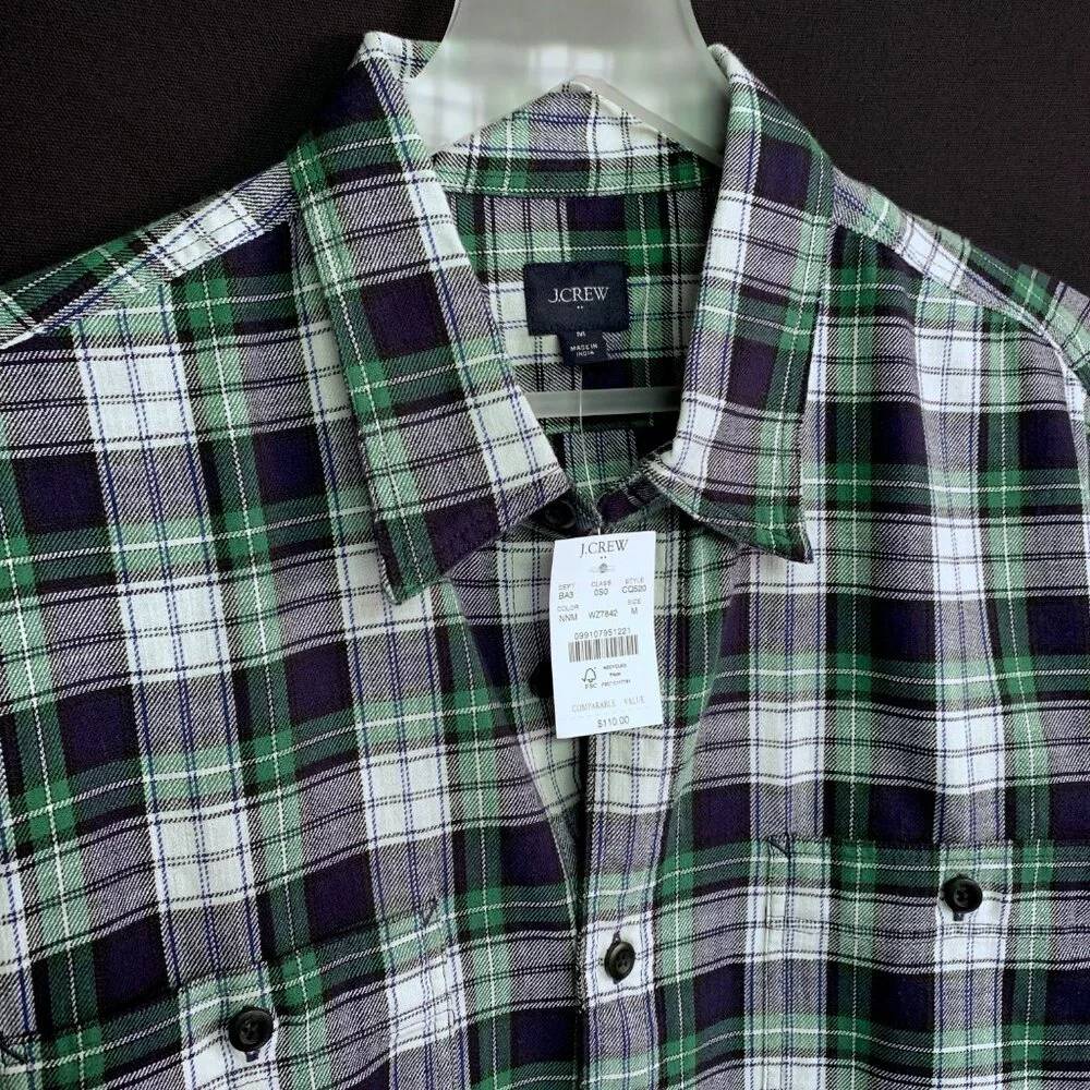 J CREW Double-Pocket Twill Shirt Size MEDIUM Color Blue/White Plaid NWT's